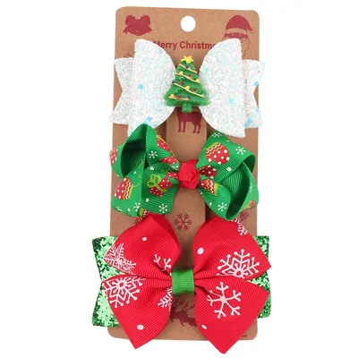 Christmas Children's Bow Barrettes Three Sets