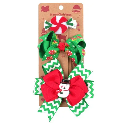 Christmas Children's Bow Barrettes Three Sets