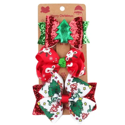 Christmas Children's Bow Barrettes Three Sets