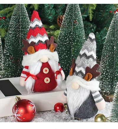 Christmas Deer Horn Doll Grey Red High Hat