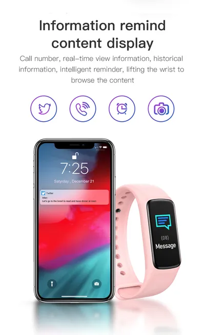 C7 Smart Sport Step Counting Heart Rate Blood Pressure Gift Bluetooth Wristband