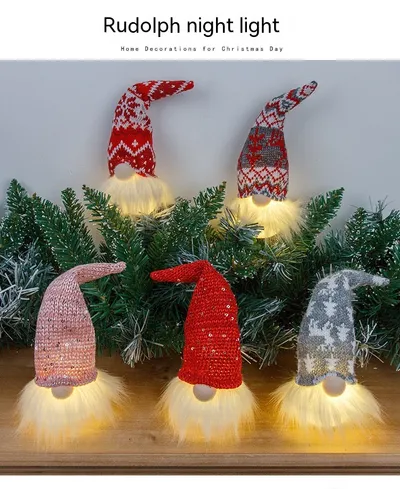 Christmas Decorations Small Night Lamp Forest Old Man With Light Faceless Doll Pendant