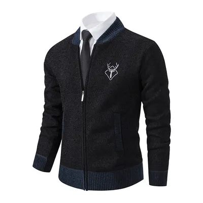 Men's Slim Stand Collar Elk Embroidered Coat
