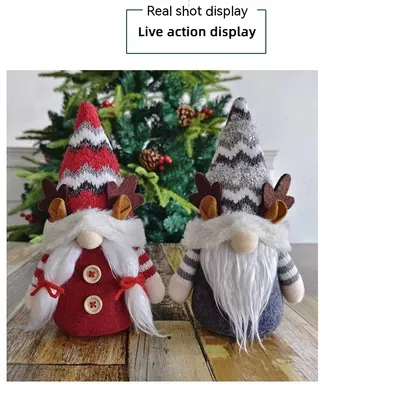Christmas Deer Horn Doll Grey Red High Hat