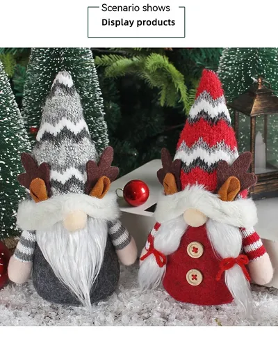 Christmas Deer Horn Doll Grey Red High Hat