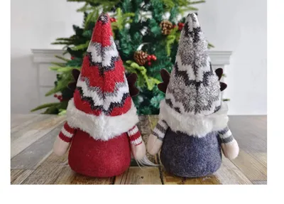 Christmas Deer Horn Doll Grey Red High Hat