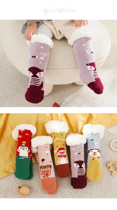Fleece Lined Padded Warm Keeping Baby Socks Lambswool Non-slip