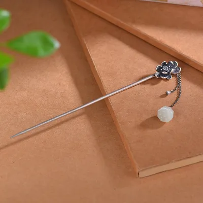 Hetian Jade S925 Silver Lock Of Good Wishes Hairpin High-grade Enamel South