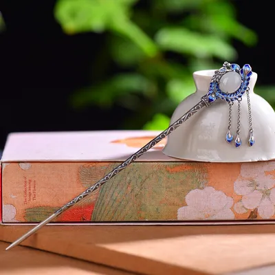 Hetian Jade S925 Silver Lock Of Good Wishes Hairpin High-grade Enamel South
