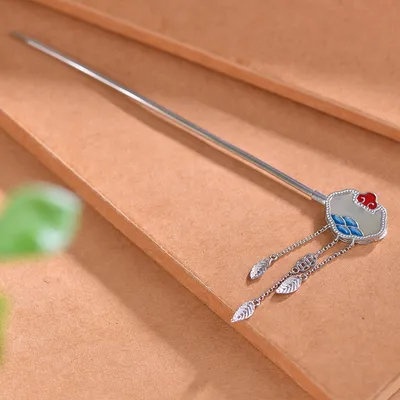 Hetian Jade S925 Silver Lock Of Good Wishes Hairpin High-grade Enamel South