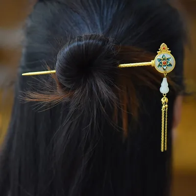 Hetian Jade S925 Silver Lock Of Good Wishes Hairpin High-grade Enamel South