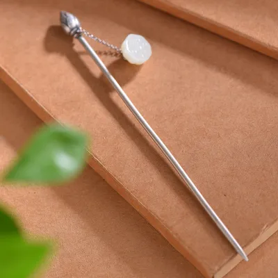 Hetian Jade S925 Silver Lock Of Good Wishes Hairpin High-grade Enamel South