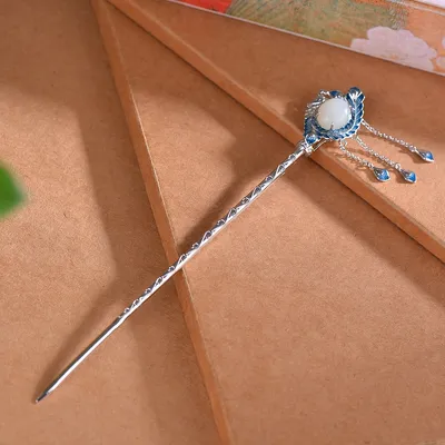 Hetian Jade S925 Silver Lock Of Good Wishes Hairpin High-grade Enamel South