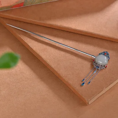 Hetian Jade S925 Silver Lock Of Good Wishes Hairpin High-grade Enamel South
