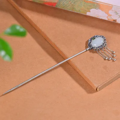 Hetian Jade S925 Silver Lock Of Good Wishes Hairpin High-grade Enamel South