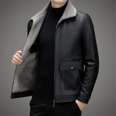 Men's Fashion Casual Polo Collar Fleece-lined Thickened Warm Coat