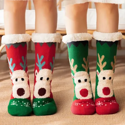 Cute Cartoon Elk Women's Christmas Winter Socks