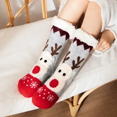Cute Cartoon Elk Women's Christmas Winter Socks
