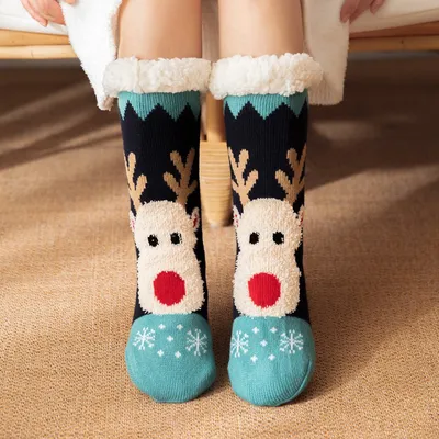 Cute Cartoon Elk Women's Christmas Winter Socks