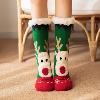 Cute Cartoon Elk Women's Christmas Winter Socks