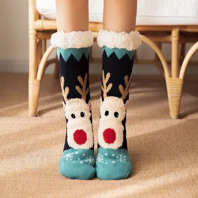 Cute Cartoon Elk Women's Christmas Winter Socks