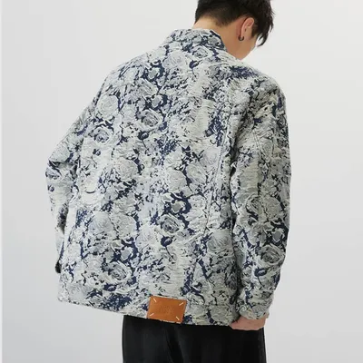Autumn Retro Jacquard Denim Coat Men's Loose