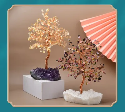 Natural Tourmaline Citrine Gravel Pachira Macrocarpa Desktop Wine Cabinet Hallway Decorations Crafts Crystal Cluster Ornaments