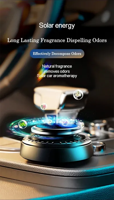 Portable Kinetic Car Air Freshener Solar Powered Double Ring Rotating Air Cleaner Perfume Fragrance Diffuser