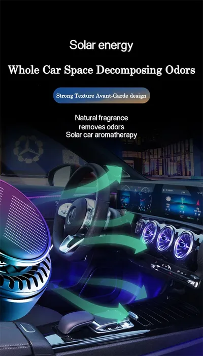 Portable Kinetic Car Air Freshener Solar Powered Double Ring Rotating Air Cleaner Perfume Fragrance Diffuser