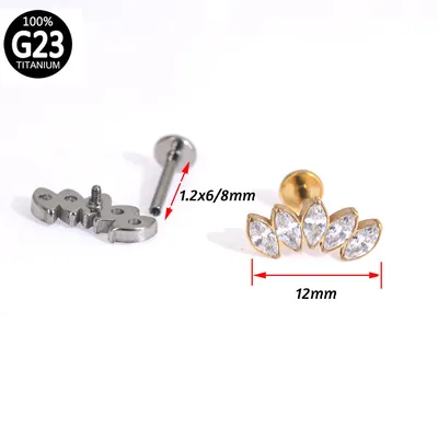 مجوهرات ثقب من سبائك التيتانيوم G23 مرصعة بالألماس، تاج، كرة لحام، حلقة شفاه، ظفر، أذن