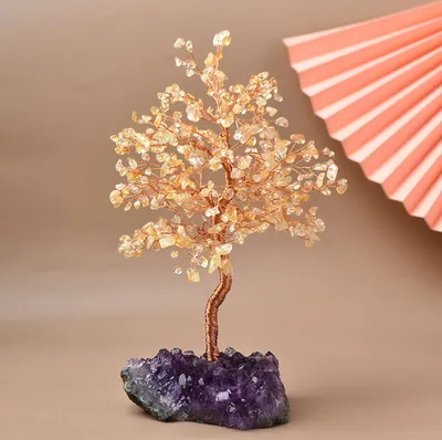 Natural Tourmaline Citrine Gravel Pachira Macrocarpa Desktop Wine Cabinet Hallway Decorations Crafts Crystal Cluster Ornaments