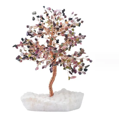 Natural Tourmaline Citrine Gravel Pachira Macrocarpa Desktop Wine Cabinet Hallway Decorations Crafts Crystal Cluster Ornaments