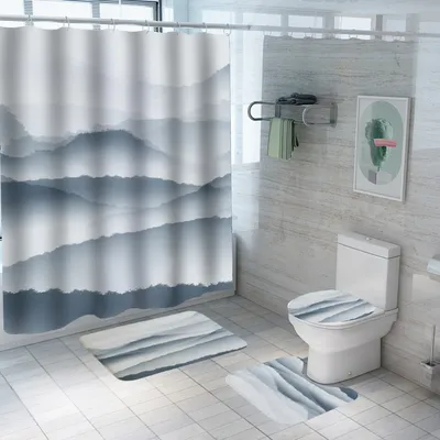 لوازم حمام من البوليستر مطبوعة رقمياً، لوحة فنية صينية للمناظر الطبيعية