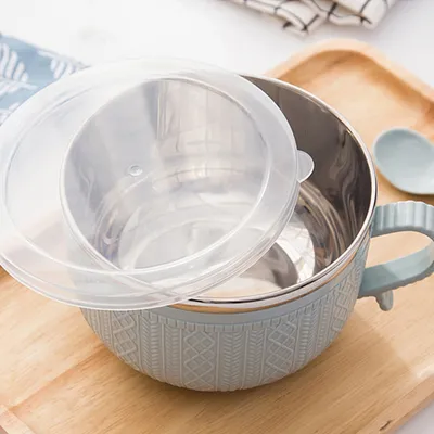 Stainless Steel Korean Cartoon Instant Noodle Bowl With Lid