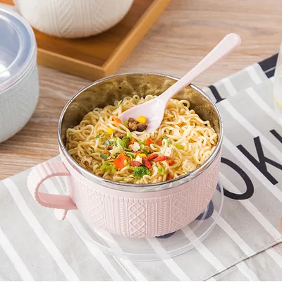 Stainless Steel Korean Cartoon Instant Noodle Bowl With Lid