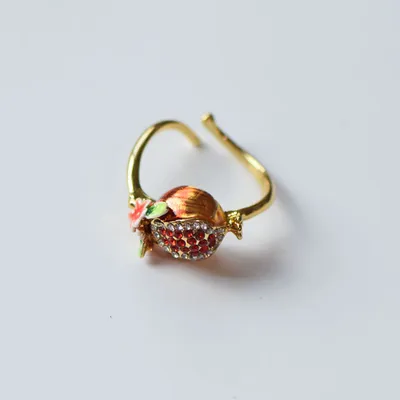 Enamel Glaze Painted Pomegranate Flower Earring Ring