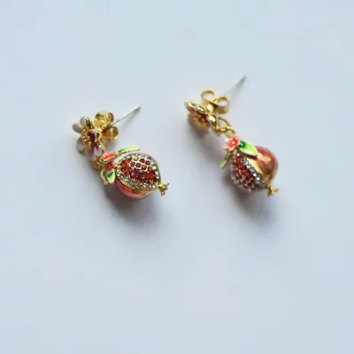 Enamel Glaze Painted Pomegranate Flower Earring Ring