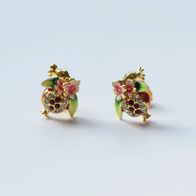 Enamel Glaze Painted Pomegranate Flower Earring Ring