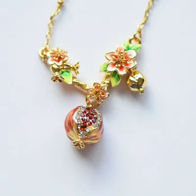 Enamel Glaze Painted Pomegranate Flower Earring Ring