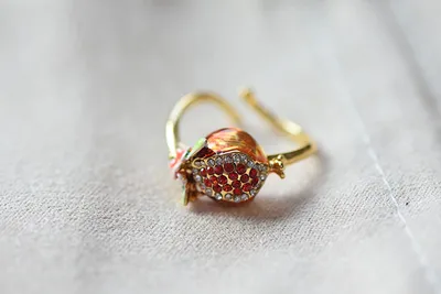 Enamel Glaze Painted Pomegranate Flower Earring Ring