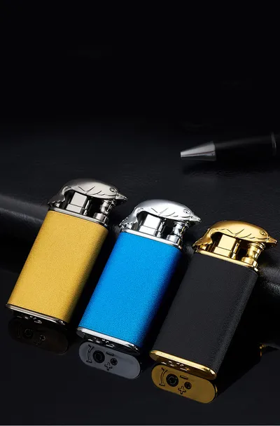 Creative Blue Flame Lighter Dolphin Dragon Tiger Double Fire Metal Winproof Lighter Inflatable Lighter