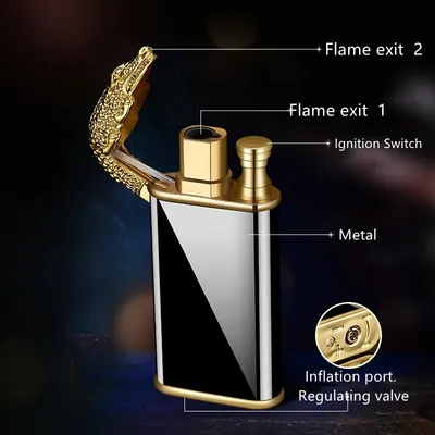 Creative Blue Flame Lighter Dolphin Dragon Tiger Double Fire Metal Winproof Lighter Inflatable Lighter
