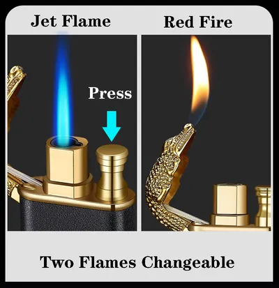 Creative Blue Flame Lighter Dolphin Dragon Tiger Double Fire Metal Winproof Lighter Inflatable Lighter