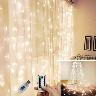 LED Curtain Garland On The Window USB String Lights Remote Control Christmas Decorations For Home Room
