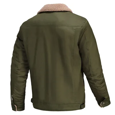 Men's Coat Winter Warm Workwear Coat Multi-pocket Casual Thickening Coat Solid Color Retro Lamb Wool