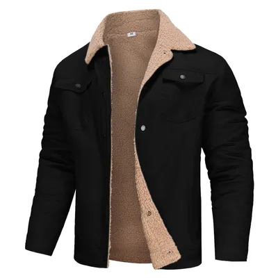 Men's Coat Winter Warm Workwear Coat Multi-pocket Casual Thickening Coat Solid Color Retro Lamb Wool