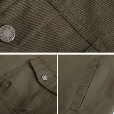 Men's Coat Winter Warm Workwear Coat Multi-pocket Casual Thickening Coat Solid Color Retro Lamb Wool