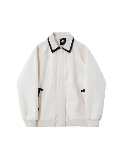 Contrast Color Lapels Woolen Coat Male
