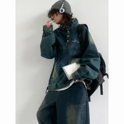 Japanese-style Retro Street Half Turtleneck Do The Old Cowboy Jacket