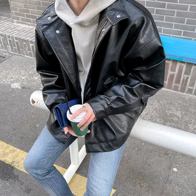 Men's Autumn And Winter Thickening Trendy Loose Rewear Leather Jacket